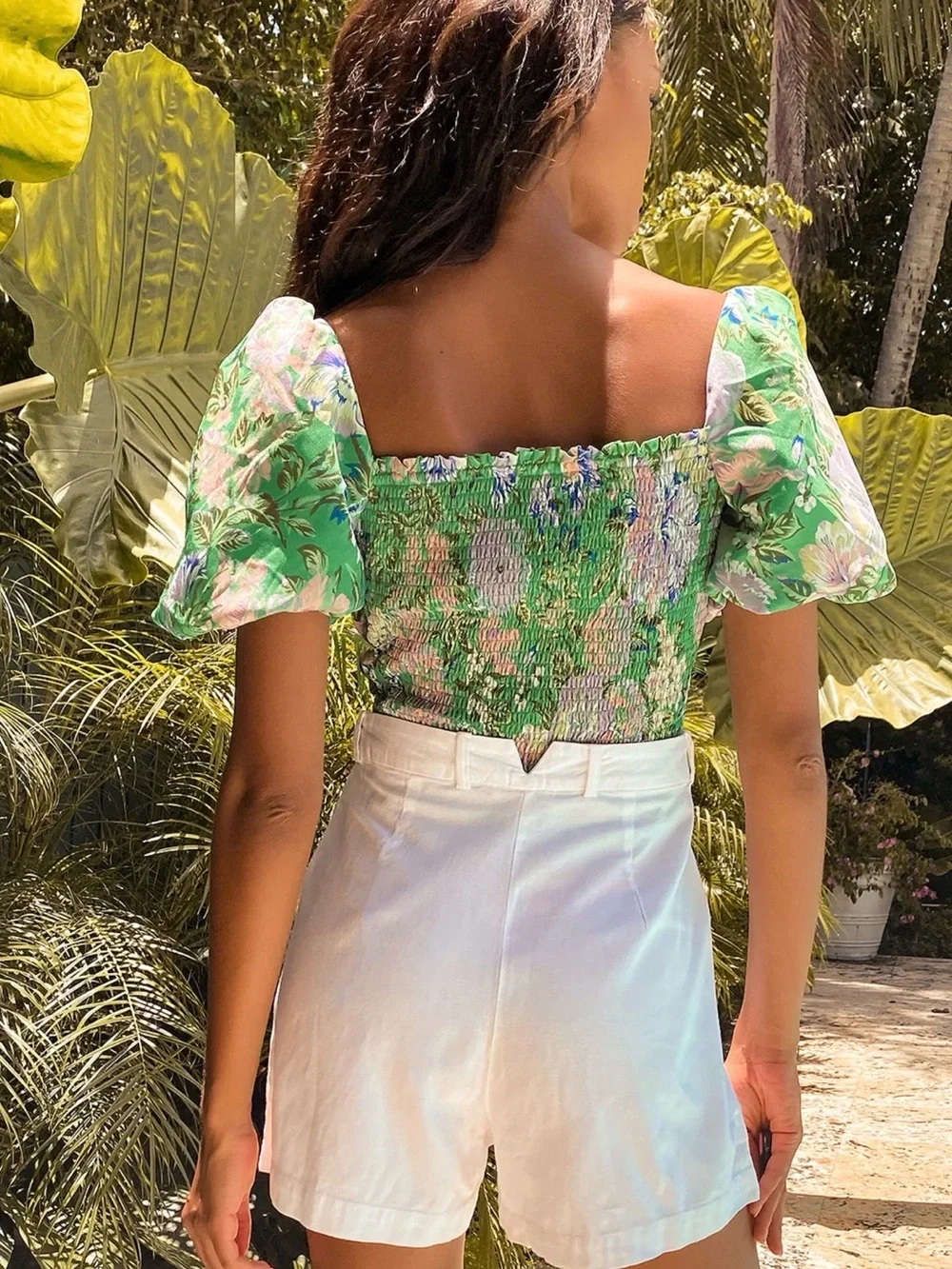 ASTR Summer Magic Green Floral Print Puff Sleeve Wrap Top